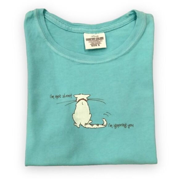 SMALL Ladies Distressed Blue Tee - I'm Not Aloof ... I'm Ignoring You NEW - Picture 4 of 9